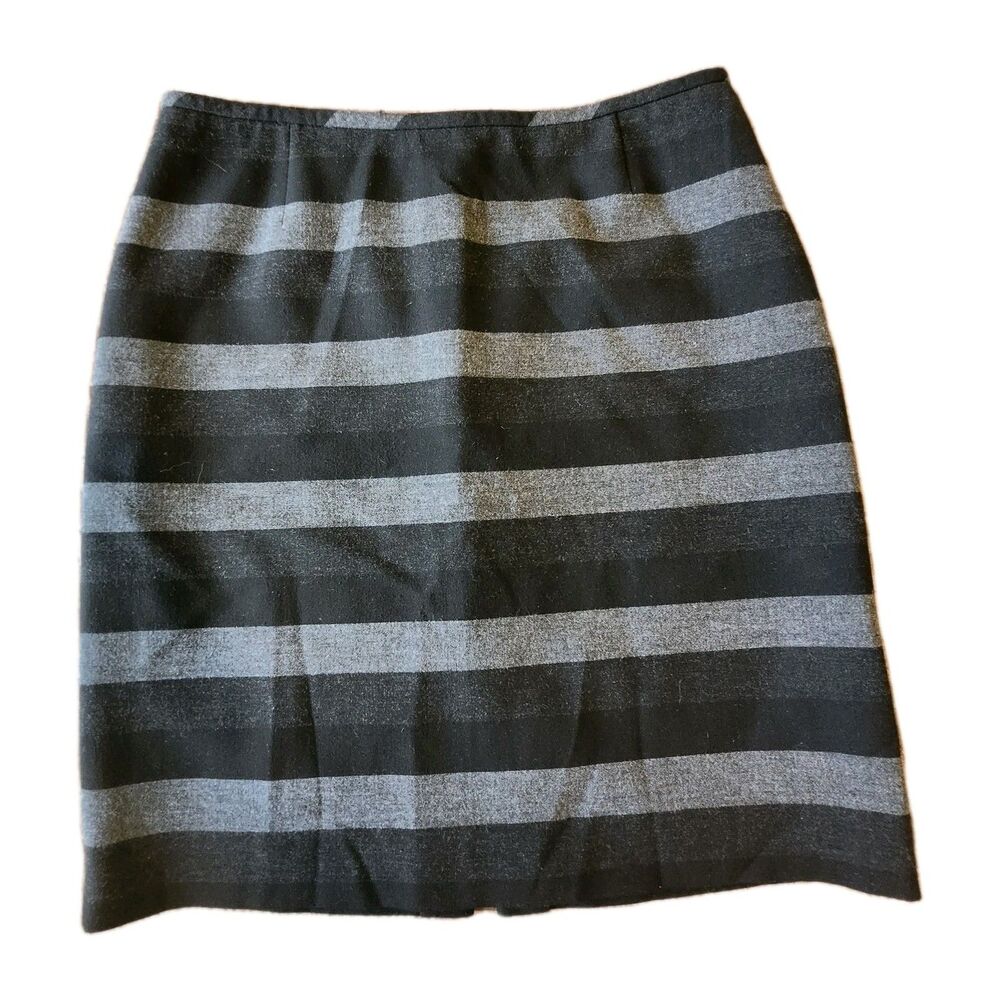 Tahari Arthur S Levine Skirt Sz 12 Black Grey Horizontal Stripes Business Wear